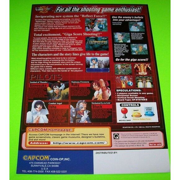 GigaWing Arcade Flyer 1999 Original NOS Video Game Space Shooter Artwork Promo - Picture 4 of 4